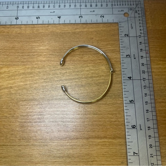 Lia Sophia mixed metal gold silver token cuff bangle bracelet rigid twist dainty - Picture 2 of 4
